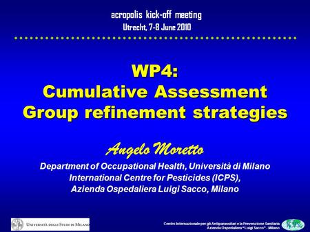 Centro Internazionale per gli Antiparassitari e la Prevenzione Sanitaria Azienda Ospedaliera Luigi Sacco - Milano WP4: Cumulative Assessment Group refinement.