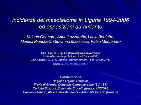 Incidenza del mesotelioma in Liguria