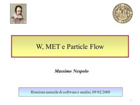 W, MET e Particle Flow Riunione mensile di software e analisi, 09/02/2009 Massimo Nespolo 1.