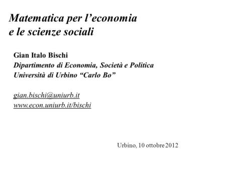 Matematica per l’economia e le scienze sociali
