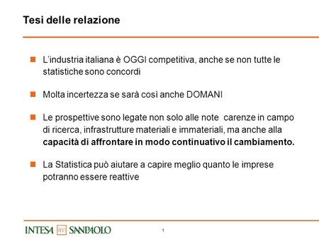 0 X Conferenza Nazionale di Statistica Statistica 2.0: vivere linnovazione al servizio della società Sessione La competitività del sistema produttivo italiano: