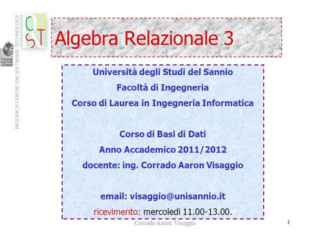 Algebra Relazionale 3 Università degli Studi del Sannio