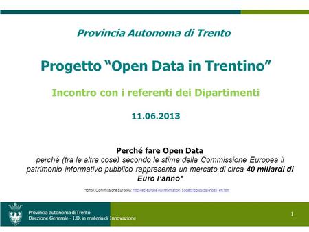 Progetto “Open Data in Trentino”