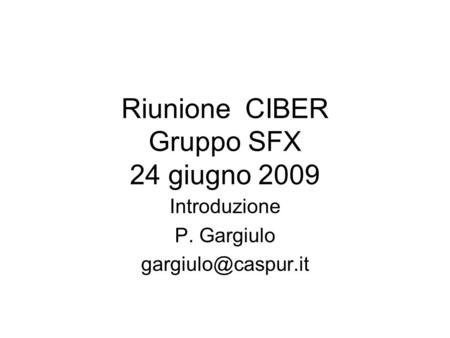 Riunione CIBER Gruppo SFX 24 giugno 2009 Introduzione P. Gargiulo