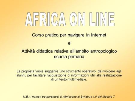 AFRICA ON LINE Corso pratico per navigare in Internet e
