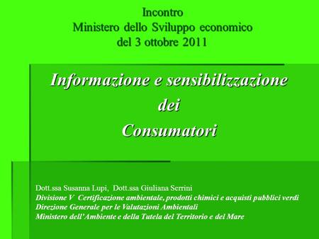 Incontro Ministero dello Sviluppo economico del 3 ottobre 2011