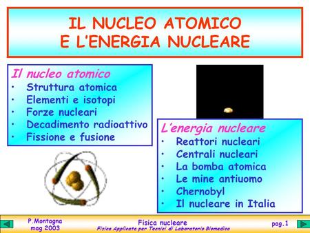 IL NUCLEO ATOMICO E L’ENERGIA NUCLEARE