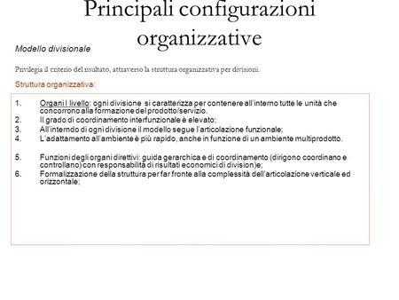 Principali configurazioni organizzative