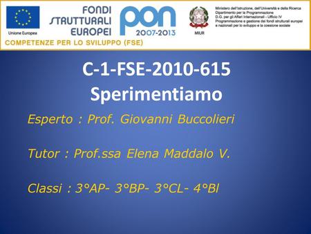 Esperto : Prof. Giovanni Buccolieri Tutor : Prof.ssa Elena Maddalo V.