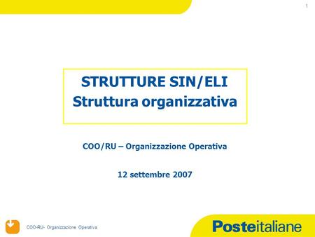 20/04/2006 COO-RU- Organizzazione Operativa 1 STRUTTURE SIN/ELI Struttura organizzativa COO/RU – Organizzazione Operativa 12 settembre 2007.