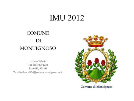 IMU 2012 COMUNE DI MONTIGNOSO Ufficio Tributi Tel. 0585/