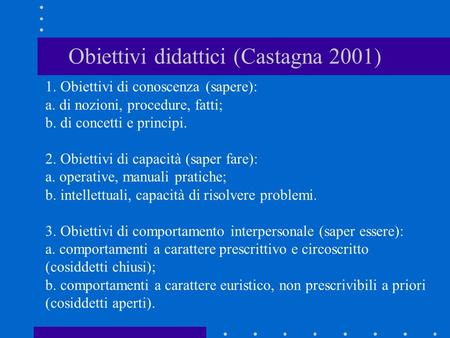 Obiettivi didattici (Castagna 2001)