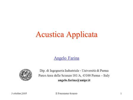 Acustica Applicata Angelo Farina