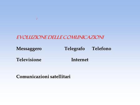 EVOLUZIONE DELLE COMUNICAZIONI Messaggero Telegrafo Telefono