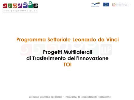 Programma Settoriale Leonardo da Vinci Progetti Multilaterali di Trasferimento dellInnovazione TOI.