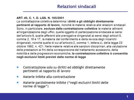 Relazioni sindacali ART. 40, C. 1, D. LGS. N. 165/2001