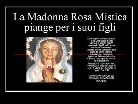 La Madonna Rosa Mistica piange per i suoi figli