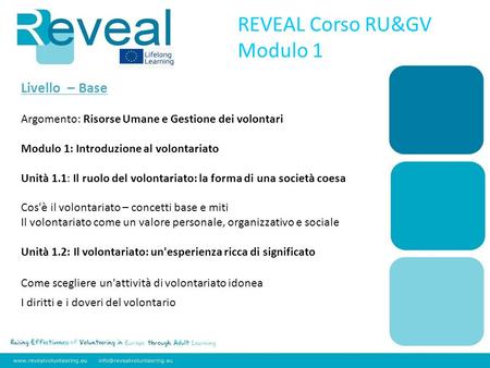 REVEAL Corso RU&GV Modulo 1 Livello – Base