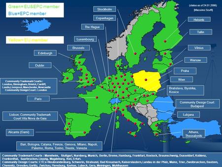 Green= EU&EPC member Blue=EPC member Yellow= EU member Stockholm