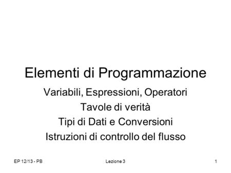 Elementi di Programmazione