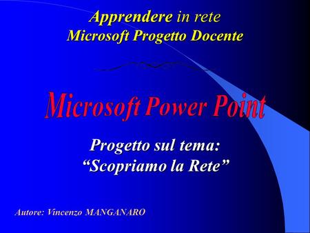 Apprendere in rete Microsoft Progetto Docente Progetto sul tema: Scopriamo la Rete Autore: Vincenzo MANGANARO.