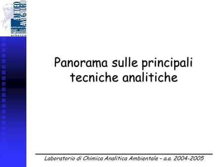 Laboratorio di Chimica Analitica Ambientale – a.a. 2004-2005 Panorama sulle principali tecniche analitiche.