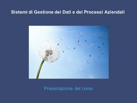 Sistemi di Gestione dei Dati e dei Processi Aziendali Presentazione del corso.