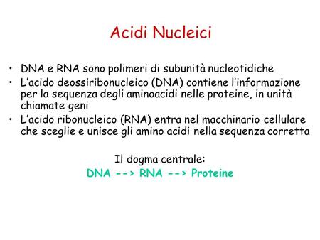 DNA --> RNA --> Proteine