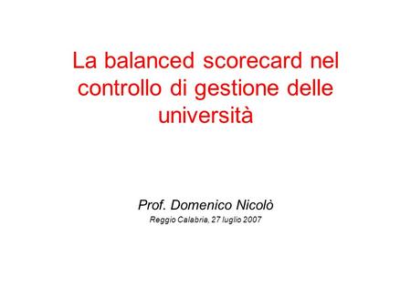 La balanced scorecard nel controllo di gestione delle università