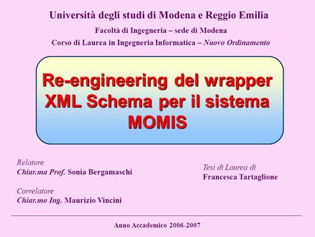 Re-engineering del wrapper XML Schema per il sistema MOMIS