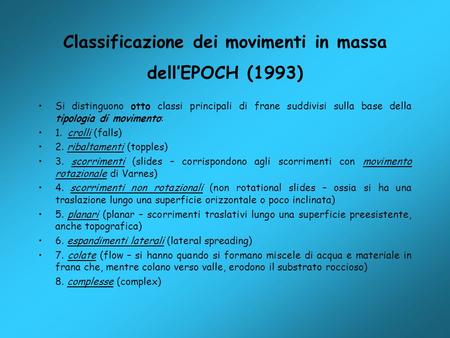 Classificazione dei movimenti in massa dell’EPOCH (1993)
