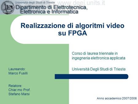 Realizzazione di algoritmi video su FPGA