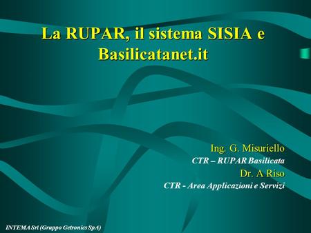 La RUPAR, il sistema SISIA e Basilicatanet.it