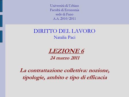 Università di Urbino Facoltà di Economia sede di Fano A. A