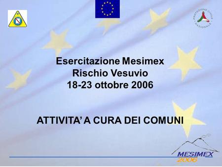 Esercitazione Mesimex Rischio Vesuvio 18-23 ottobre 2006 ATTIVITA A CURA DEI COMUNI.