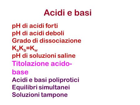 Acidi e basi Titolazione acido-base pH di acidi forti