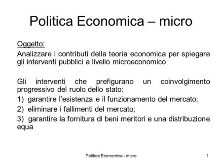 Politica Economica – micro