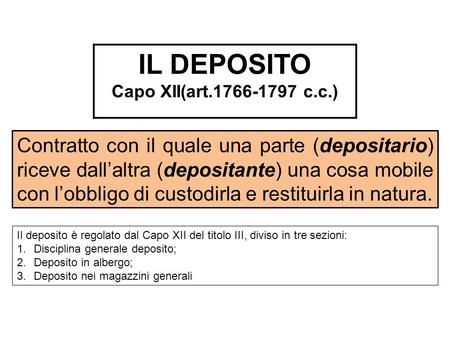 IL DEPOSITO Capo XII(art c.c.)