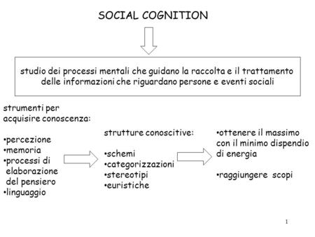 SOCIAL COGNITION studio dei processi mentali che guidano la raccolta e il trattamento delle informazioni che riguardano persone e eventi sociali strumenti.