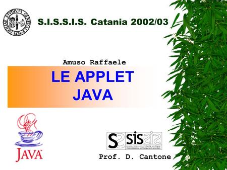 S.I.S.S.I.S. Catania 2002/03 LE APPLET JAVA Prof. D. Cantone Amuso Raffaele.