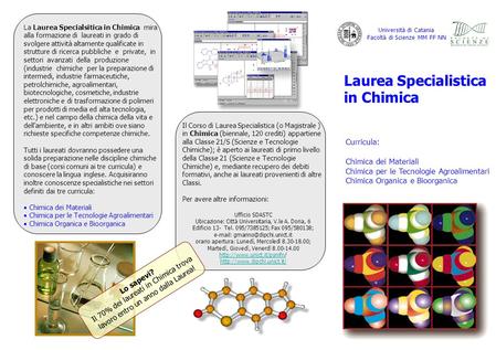 Università di Catania Facoltà di Scienze MM FF NN Laurea Specialistica in Chimica Curricula: Chimica dei Materiali Chimica per le Tecnologie Agroalimentari.
