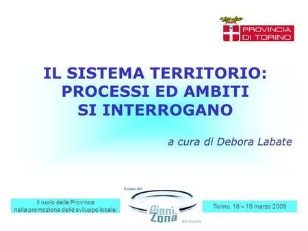 Il ruolo delle Province nella promozione dello sviluppo locale: Torino, 18 – 19 marzo 2009 IL SISTEMA TERRITORIO: PROCESSI ED AMBITI SI INTERROGANO a cura.