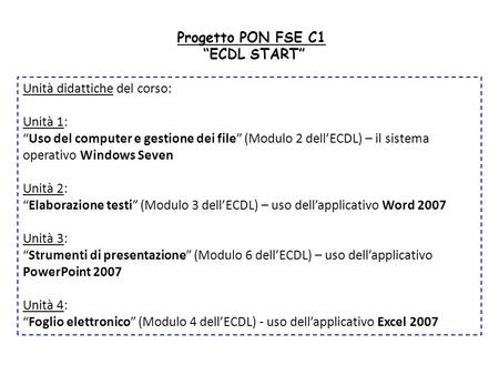 Progetto PON FSE C1 “ECDL START”