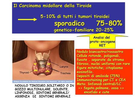 Il Carcinoma midollare della Tiroide 5-10% di tutti i tumori tiroidei