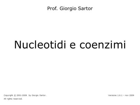 Nucleotidi e coenzimi Prof. Giorgio Sartor