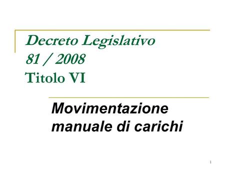 Decreto Legislativo 81 / 2008 Titolo VI