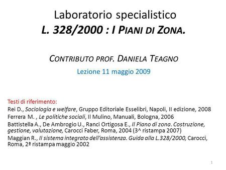 Laboratorio specialistico L. 328/2000 : I Piani di Zona