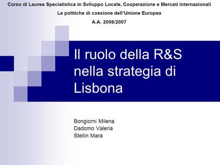 Il ruolo della R&S nella strategia di Lisbona