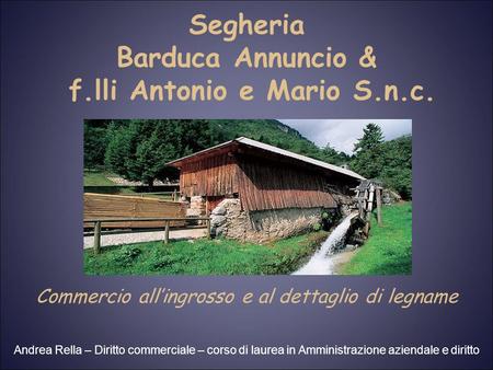 Segheria Barduca Annuncio & f.lli Antonio e Mario S.n.c. Commercio allingrosso e al dettaglio di legname Andrea Rella – Diritto commerciale – corso di.