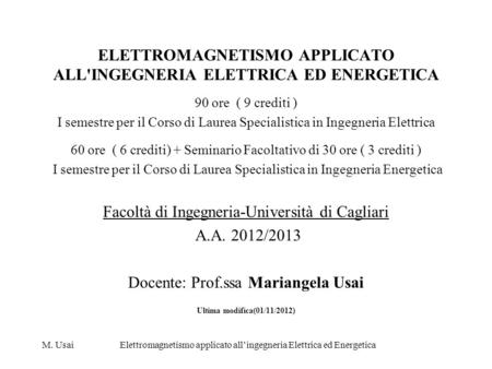 ELETTROMAGNETISMO APPLICATO ALL'INGEGNERIA ELETTRICA ED ENERGETICA